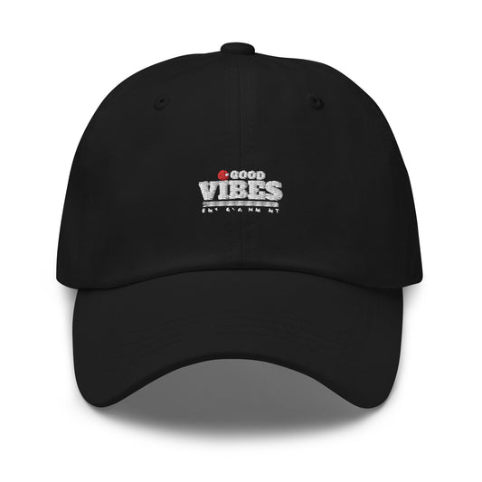 classic dad hat cap black with goodvibes entertainment logo white