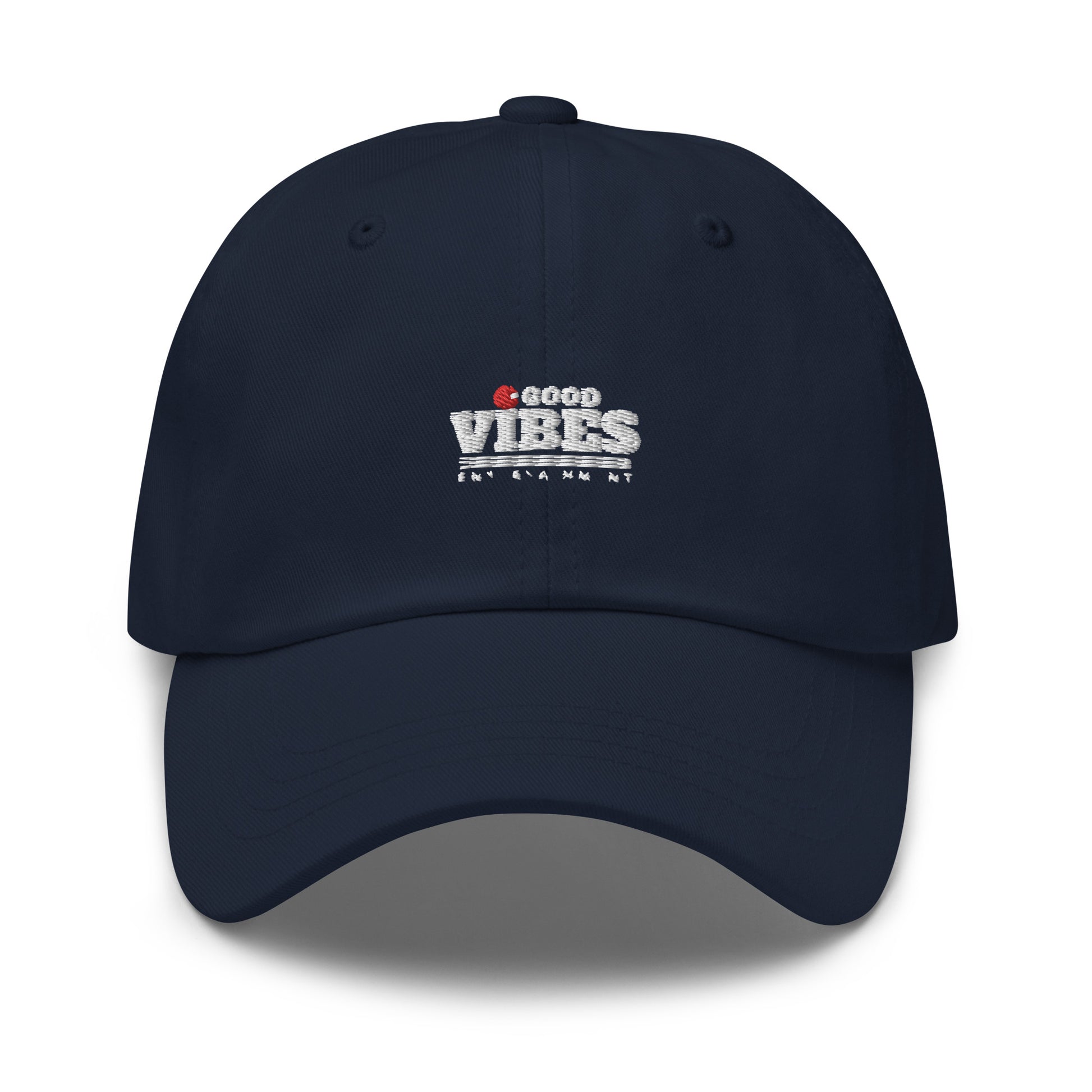 classic dad hat cap midnight navy with goodvibes entertainment logo white