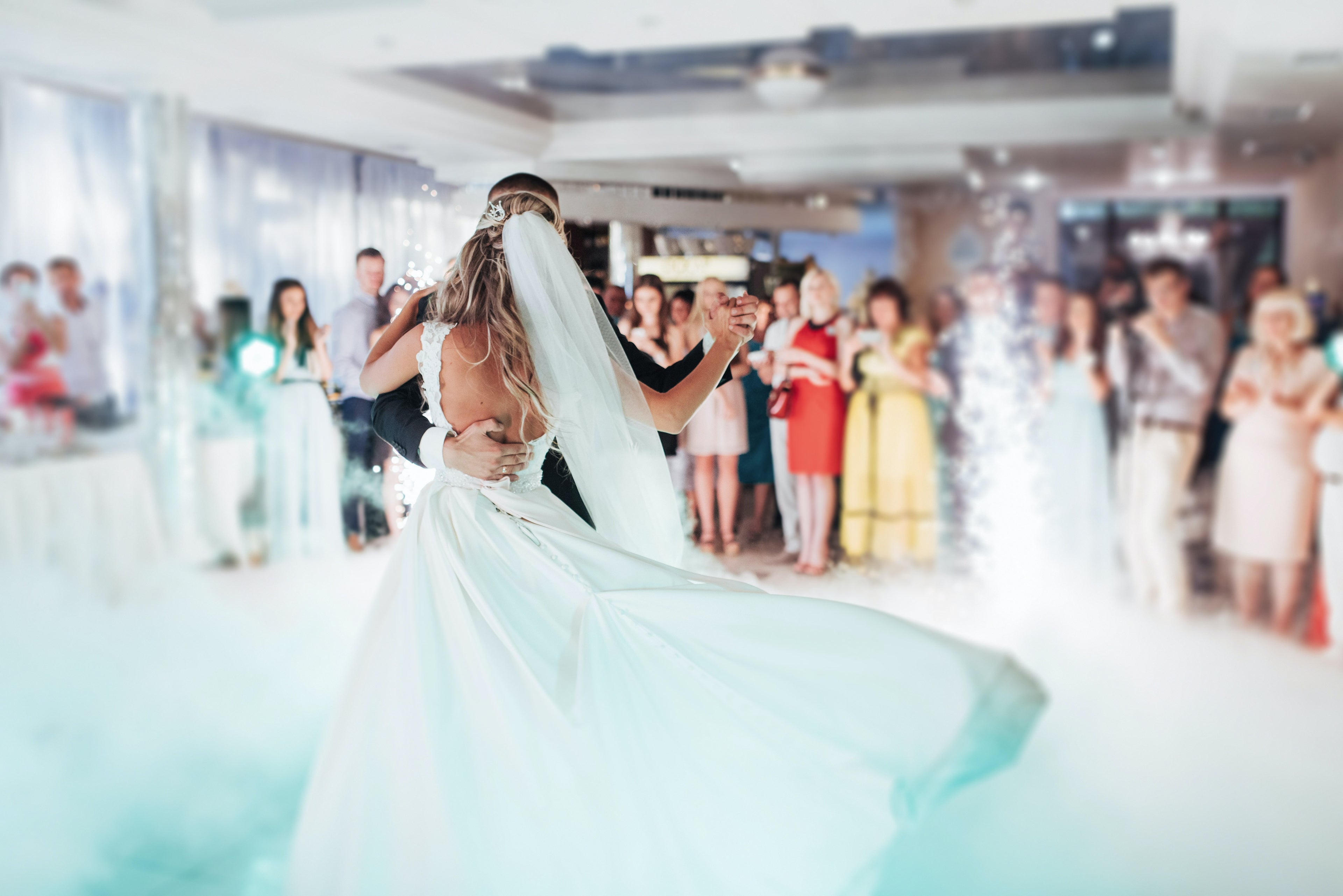 Wedding couple dancing to dj music