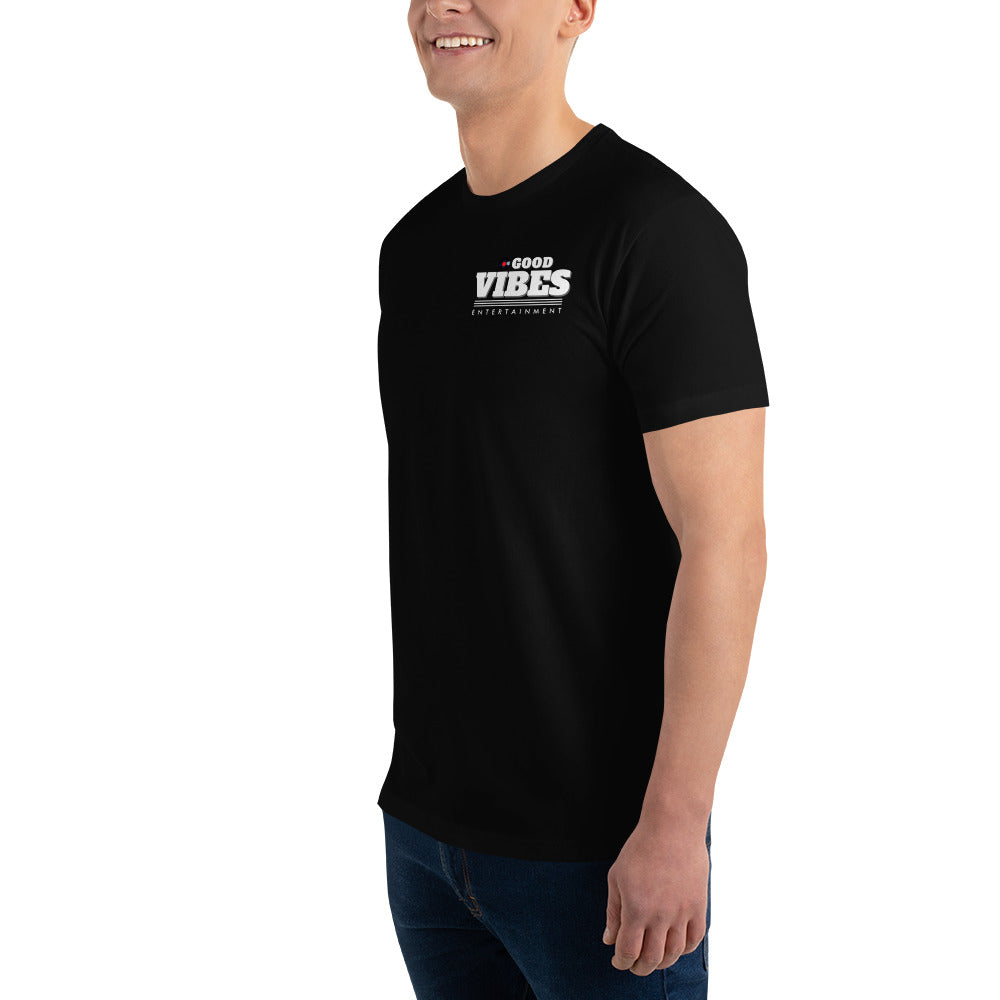 mens-fitted-t-shirt-black with male model wearing t shirt