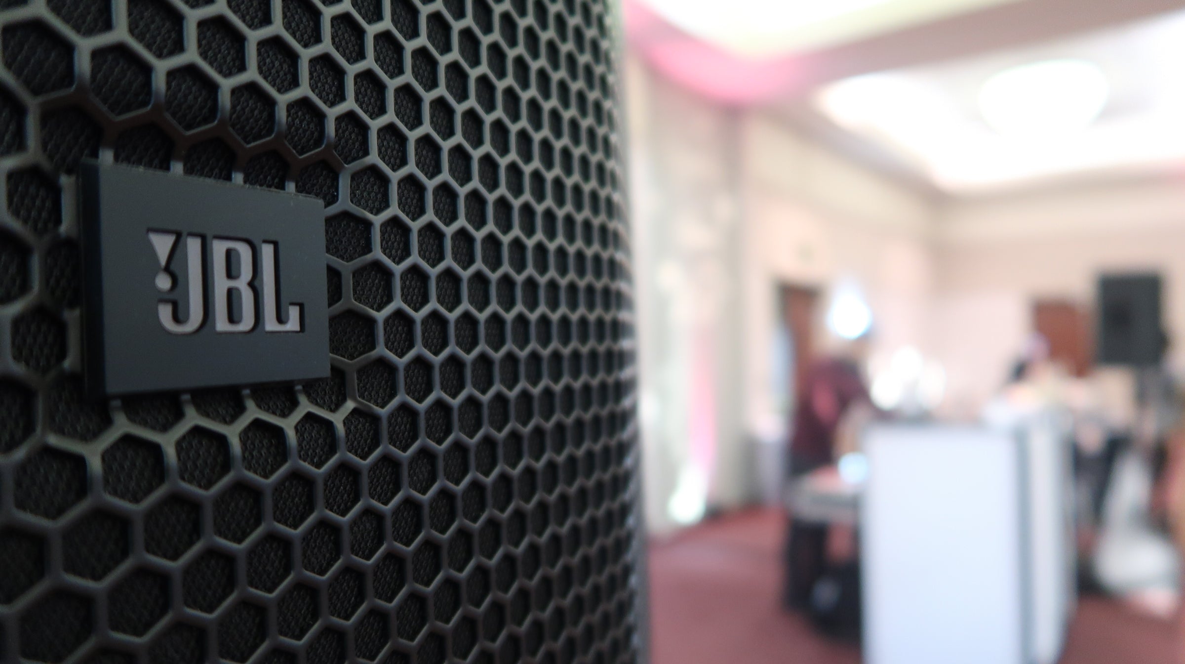 JB Speaker with Professional DJ in background