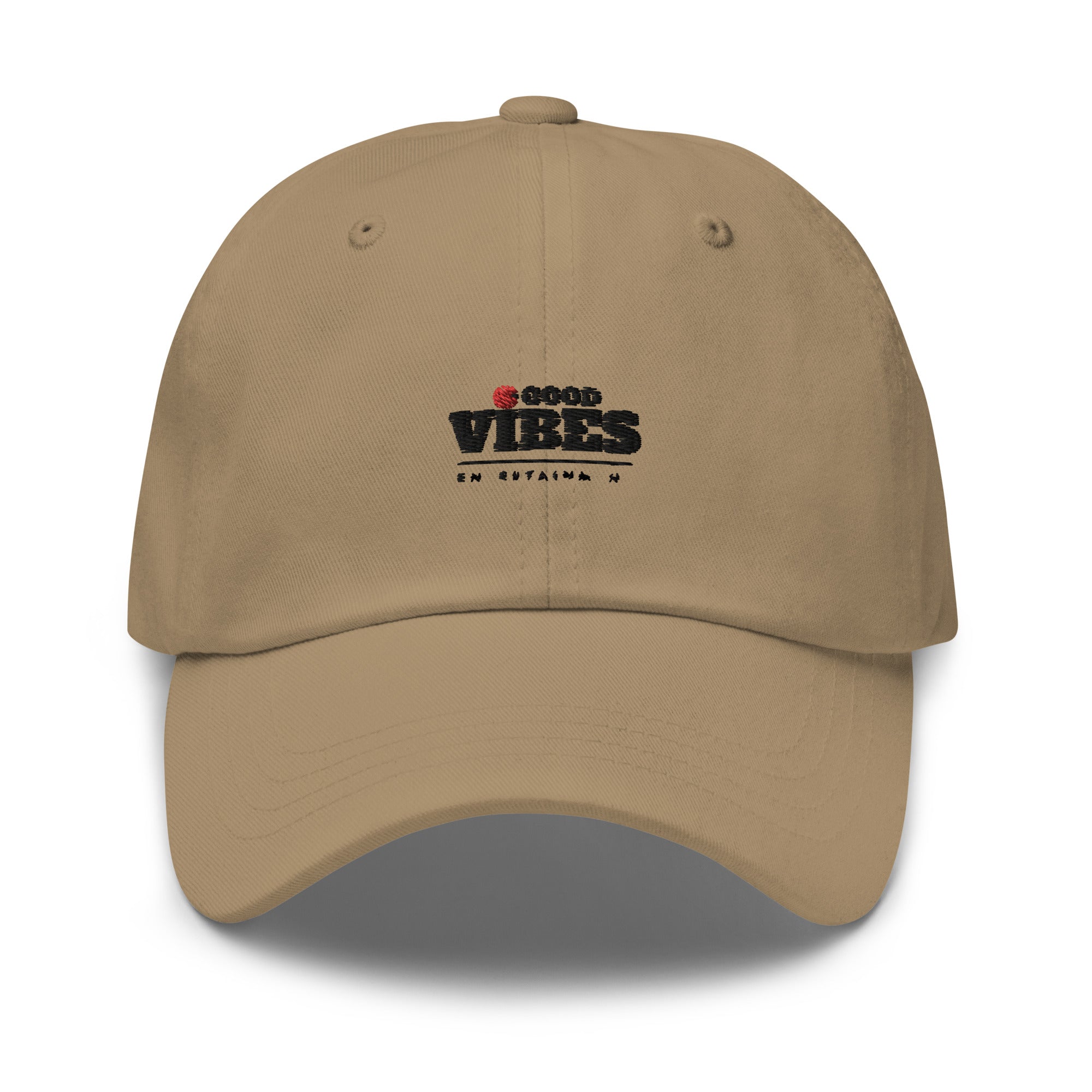classic dad hat cap khaki with goodvibes entertainment logo black